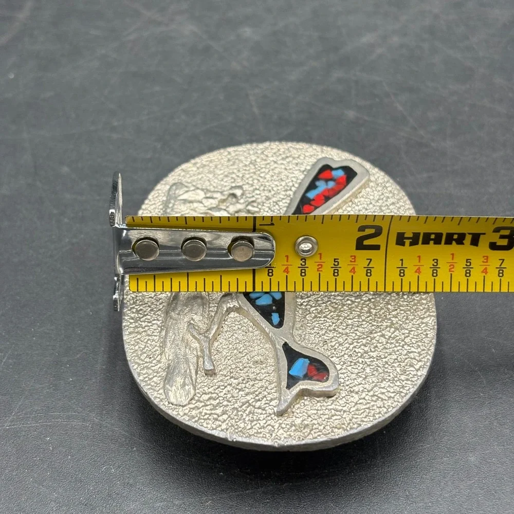 Vtg Siskiyou 1979 Roadrunner Belt Buckle BB787 Red Blue Chip Inlay Silver Tone
